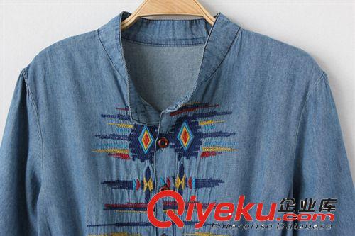 2014夏裝新款日系女裝牛仔刺繡抽繩短袖圓領套頭口袋連衣裙女773原始圖片3