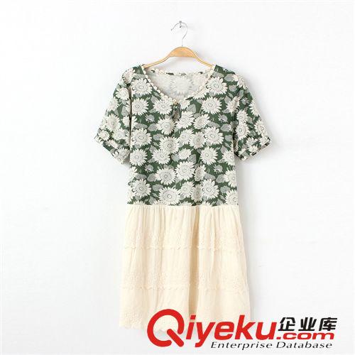 夏季新款女裝日系精致印花太陽花圓領套頭寬松短袖連衣裙755原始圖片2