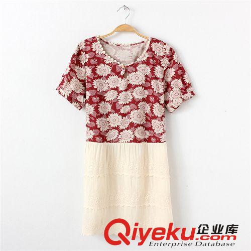 夏季新款女裝日系精致印花太陽花圓領套頭寬松短袖連衣裙755原始圖片3