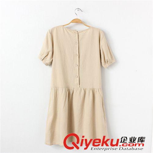 森女系 小清新文藝刺繡圖案下擺壓皺麻棉寬松連衣裙女759原始圖片2