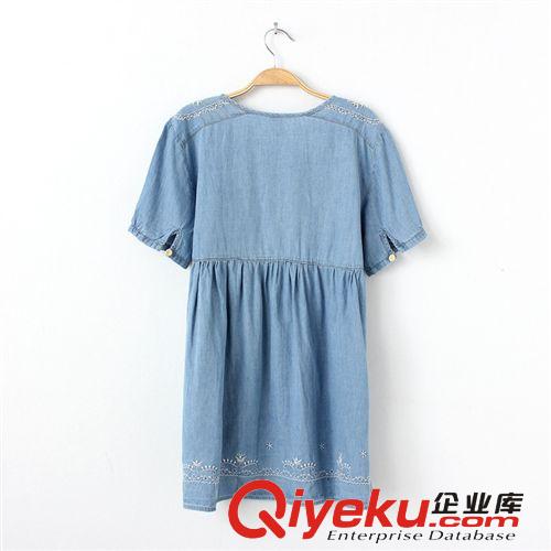 日式女裝 2014夏裝新款刺繡套頭圓領寬松女士短袖牛仔連衣裙763原始圖片2