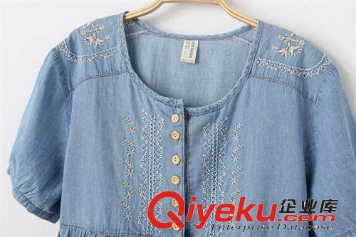 日式女裝 2014夏裝新款刺繡套頭圓領寬松女士短袖牛仔連衣裙763原始圖片3