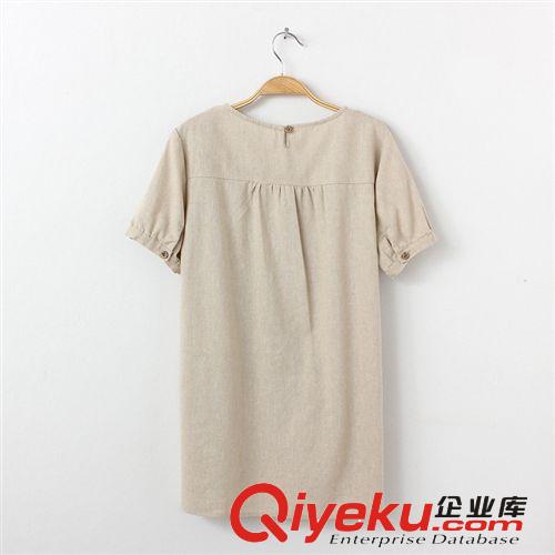 日系女裝 2014夏季新款女士寬松棉麻刺繡花邊圓領(lǐng)套頭短袖兩色767原始圖片2