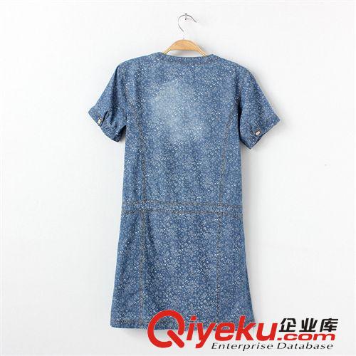 2014夏季新款日系女裝碎花刺繡口袋套頭短袖V領直筒短款連衣裙768原始圖片2