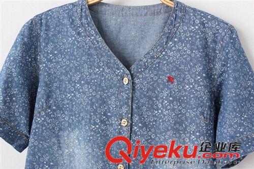 2014夏季新款日系女裝碎花刺繡口袋套頭短袖V領直筒短款連衣裙768原始圖片3
