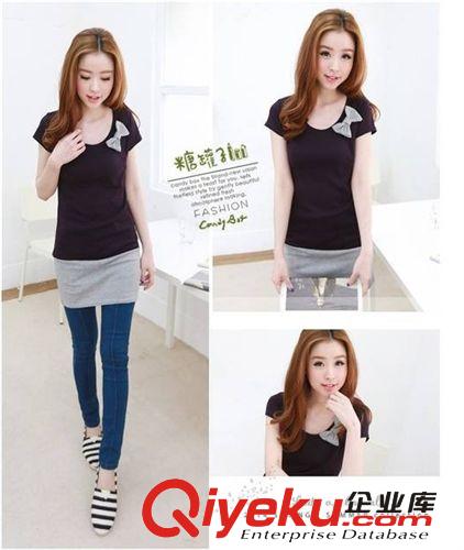 8316#  夏裝新款韓版蝴蝶結(jié)可愛(ài)拼色圓領(lǐng)短袖T恤 潮(優(yōu)質(zhì)款）原始圖片2