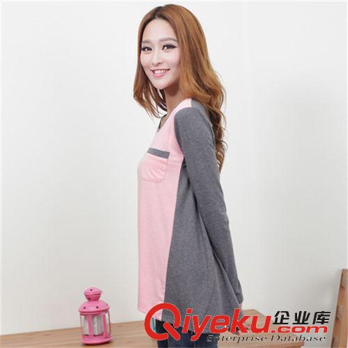 2014秋裝新款女裝寬松拼接圓領長袖T恤女原始圖片3