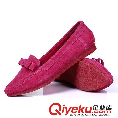 2014歐美春新款牛皮淺口裸粉色印花平底蝴蝶結豆豆鞋女孕廠家直銷原始圖片3