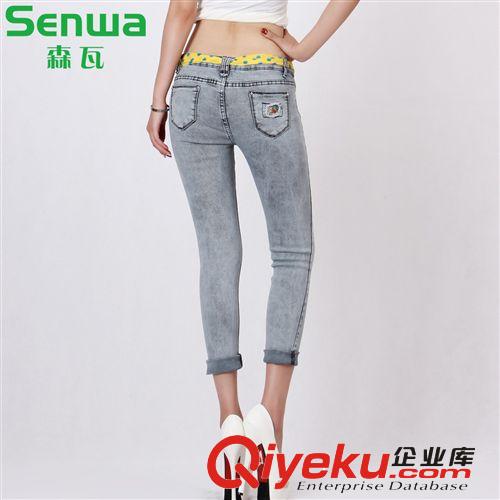 【預售】印花女式牛仔褲 九分褲批發 手工磨破新款牛仔褲中山廠家原始圖片3
