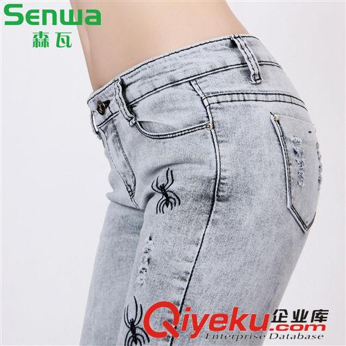 【預售】女式牛仔鉛筆褲批發9522手工磨破小腳彈力褲沙溪牛仔褲廠原始圖片2
