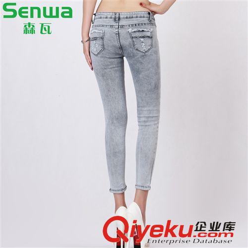 【預(yù)售】手工磨破小腳褲女9557女裝牛仔褲小腳九分褲批發(fā)廠家直供原始圖片2