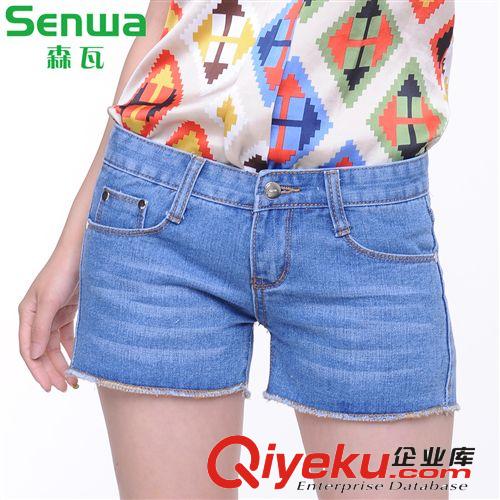 森瓦牛仔夏季新款三分女式短褲批發 961701卷邊牛仔短褲手工磨破