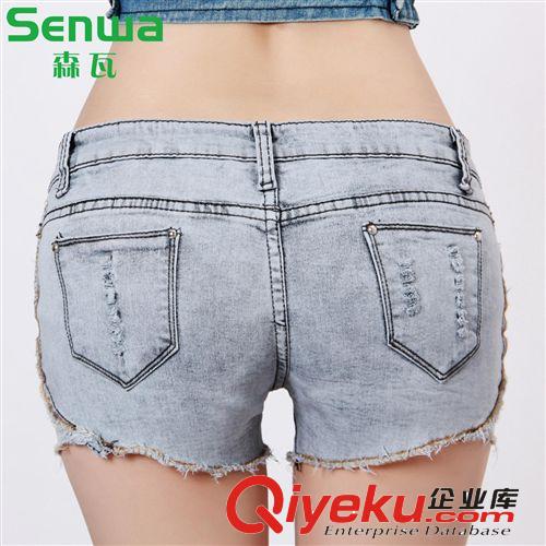 2014{zx1}款手工磨破牛仔短褲女批發 9553彈力顯瘦牛仔短褲批發熱原始圖片2