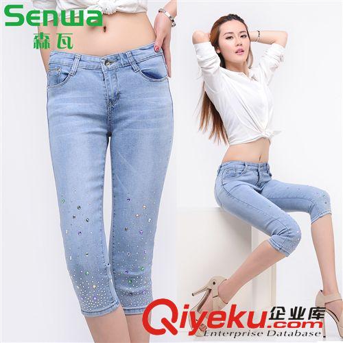 森瓦牛仔女式牛仔短褲9592蕾絲花邊短褲女燙珠牛仔短褲潮一件代發
