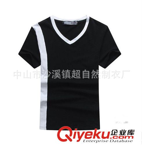 2014{zx1}男式短袖V領(lǐng)T恤 韓版修身拼接設(shè)計(jì) 中山廠(chǎng)家定制原始圖片3