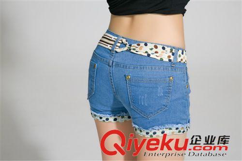 夏季新款花邊腰帶修身提臀時尚牛仔短褲 牛仔短褲定制加工批發(fā)