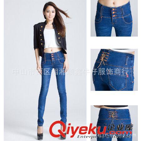 新款韓版高腰排扣顯瘦塑身牛仔褲 女式牛仔褲 女裝牛仔褲  829