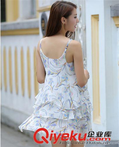 2014夏季新款下擺層層花朵吊帶雪紡連衣裙原始圖片3