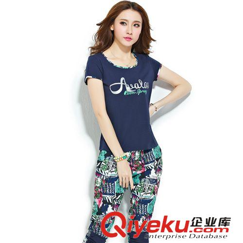 2014新款夏裝韓版大碼女裝純棉短袖七分褲中褲夏季休閑運動套裝潮原始圖片2