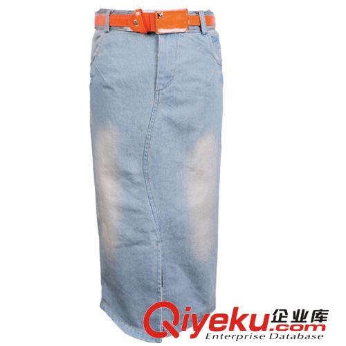 2014新款 潮女必備 修身提臀款半身牛仔長裙 送腰帶原始圖片2