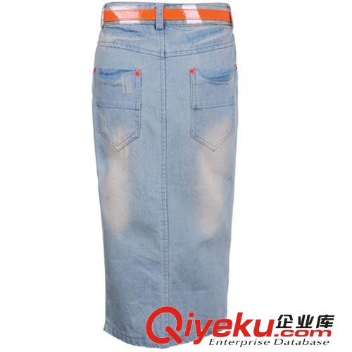 2014新款 潮女必備 修身提臀款半身牛仔長裙 送腰帶原始圖片3