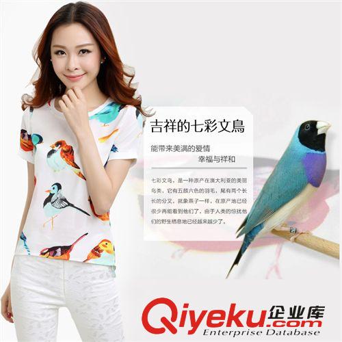 2014夏裝新款韓國(guó)名媛公主風(fēng)彩色印花喇叭袖中袖蕾絲衫女