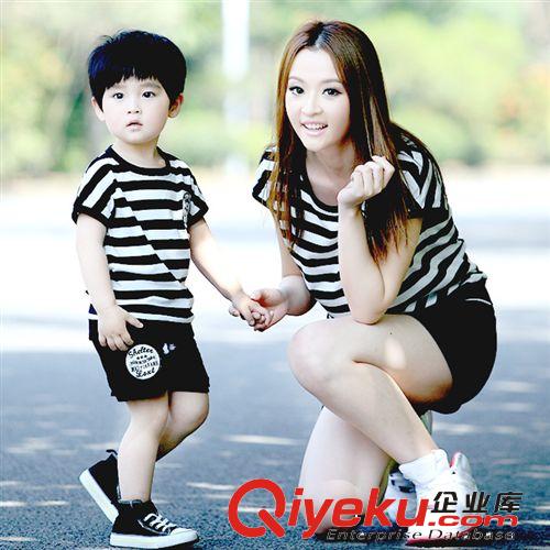 親子裝夏全家一家三口母女母子套裝（t恤 短褲）套裝2014新款原始圖片2