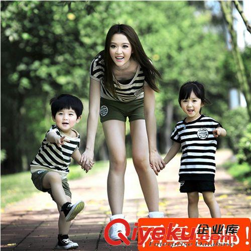 親子裝夏全家一家三口母女母子套裝（t恤 短褲）套裝2014新款原始圖片3