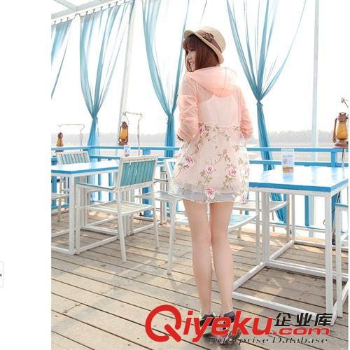 2014夏季新款韓版女裝連帽歐根紗印花長袖防曬衣外套防曬衫女原始圖片3
