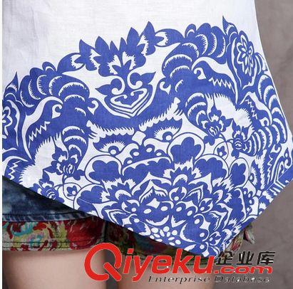 春夏新款 女 民族風 印花襯衫 中袖寬松版亞麻襯衫T恤原始圖片2