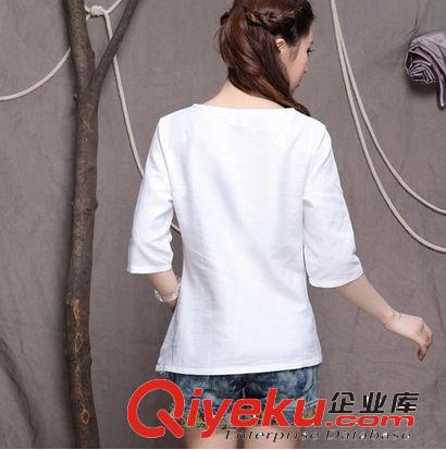 春夏新款 女 民族風 印花襯衫 中袖寬松版亞麻襯衫T恤原始圖片3