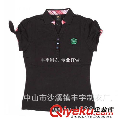 專業(yè)訂做2014春夏女裝新款翻領女式T恤開胸短袖修身純棉女T恤衫