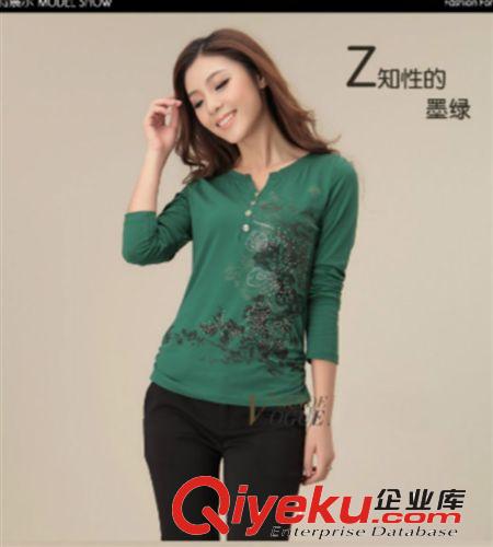 訂做2014新款女裝春秋款女裝長(zhǎng)袖水墨印花百搭時(shí)尚圓領(lǐng)T恤韓潮原始圖片2