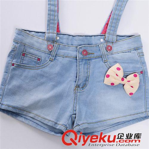 2014夏季新款 背帶牛仔短褲背帶牛仔褲熱褲批發牛仔短褲女318#原始圖片2