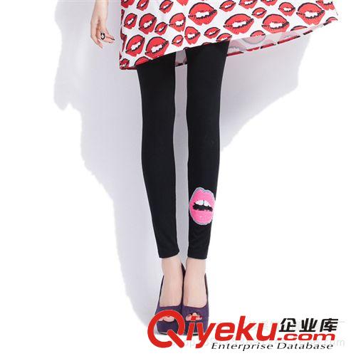 休閑彈性顯瘦百搭時尚亮片嘴唇打底褲嘴唇打底褲 時尚亮片嘴唇
