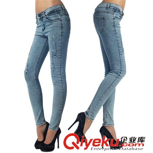 今年夏季潮流時(shí)尚磨毛破洞鉛筆女褲 韓版修身九分牛仔褲批發(fā)原始圖片2