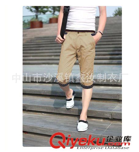 廠家定制2014新款韓版全棉直筒中腰拉鏈拉開襟純色七分男士褲原始圖片2