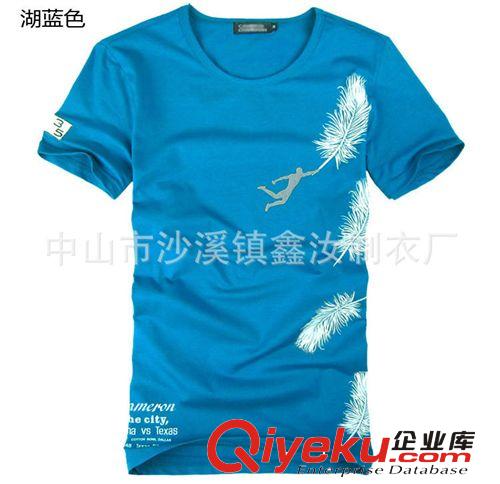 廠家定制2014新款爆版純棉短袖男士T恤飛舞的 羽毛印花原始圖片2