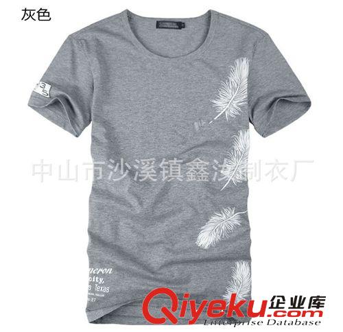 廠家定制2014新款爆版純棉短袖男士T恤飛舞的 羽毛印花原始圖片3