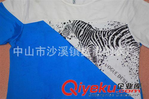 廠家定制2014新款韓版夏季純棉短袖T恤 馬兒印花雙色拼接