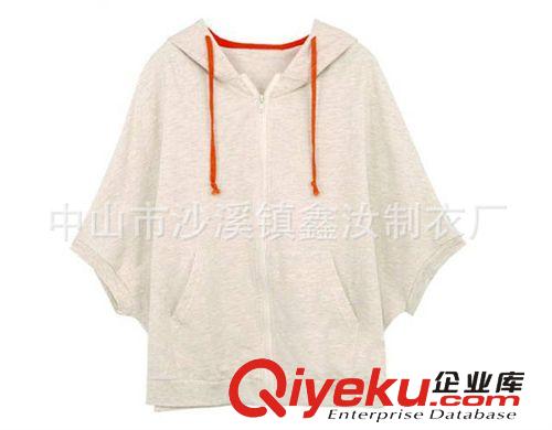 廠家定制2014新品女式短袖拉鏈蝙蝠型大碼寬松純棉帶帽衛(wèi)衣原始圖片3