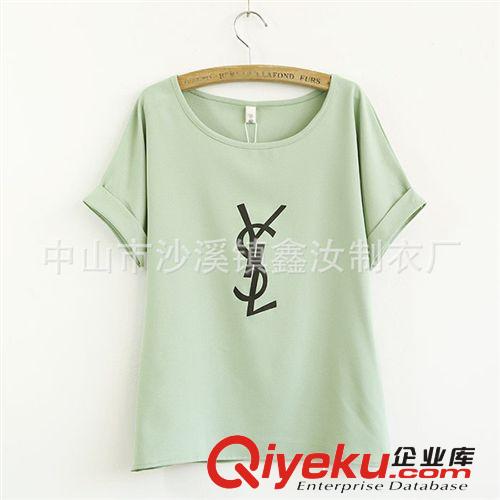 廠家定制2014新款夏季T恤 簡約女式字母印花雪紡T恤原始圖片3