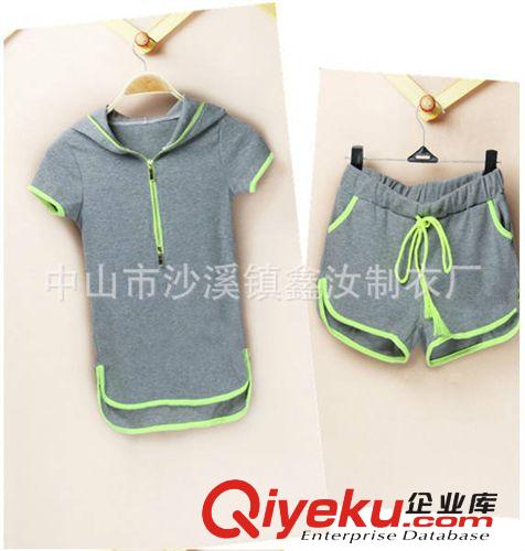 廠家定制 2014新版淘寶爆款女式短袖、短褲套裝 修身運動型校園風原始圖片2