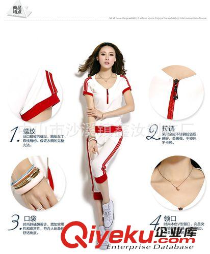 廠家定制2014新款韓版純色女式褲套短袖裝 運(yùn)動(dòng)休閑套裝原始圖片2