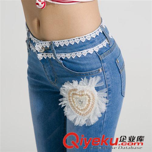 廠家熱銷新款 韓版混紡翻邊牛仔七分褲/百搭顯瘦繡花女褲 可混搭