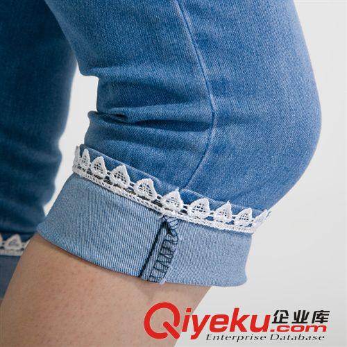 廠家熱銷新款 韓版混紡翻邊牛仔七分褲/百搭顯瘦繡花女褲 可混搭