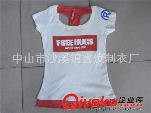 廠家供應(yīng)外貿(mào)女式短袖t恤訂做，印花繡花圓領(lǐng)t恤來(lái)樣來(lái)圖定做！原始圖片3