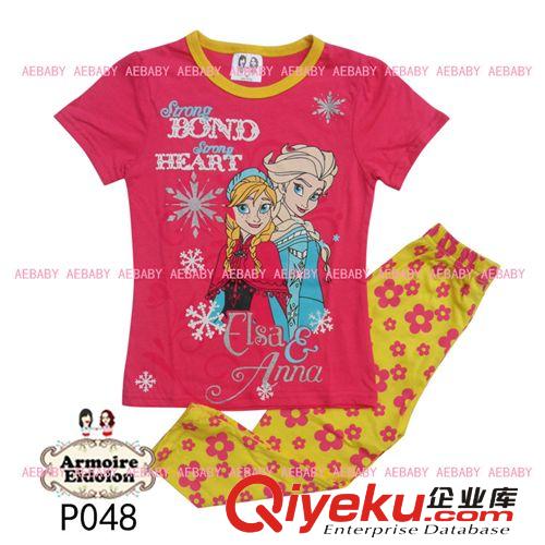 AEbaby迪士尼短袖纯棉睡衣欧美家居服冰雪奇缘外贸童套装frozen