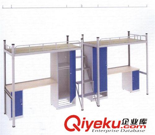 鐵床生產(chǎn)廠家學生公寓床宿舍雙層連體床上下鋪鐵架床鐵柜木柜組合