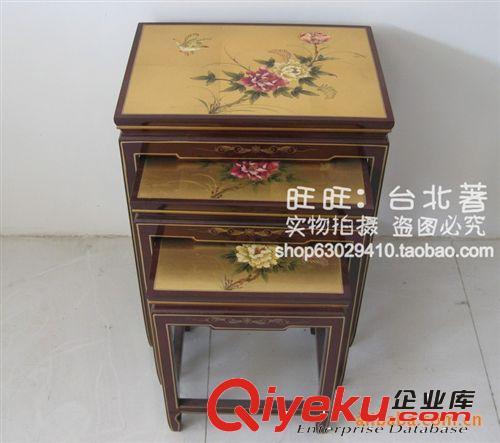 田園家具 中式組合 漆器金箔 手繪彩繪 花幾/花架c012原始圖片2